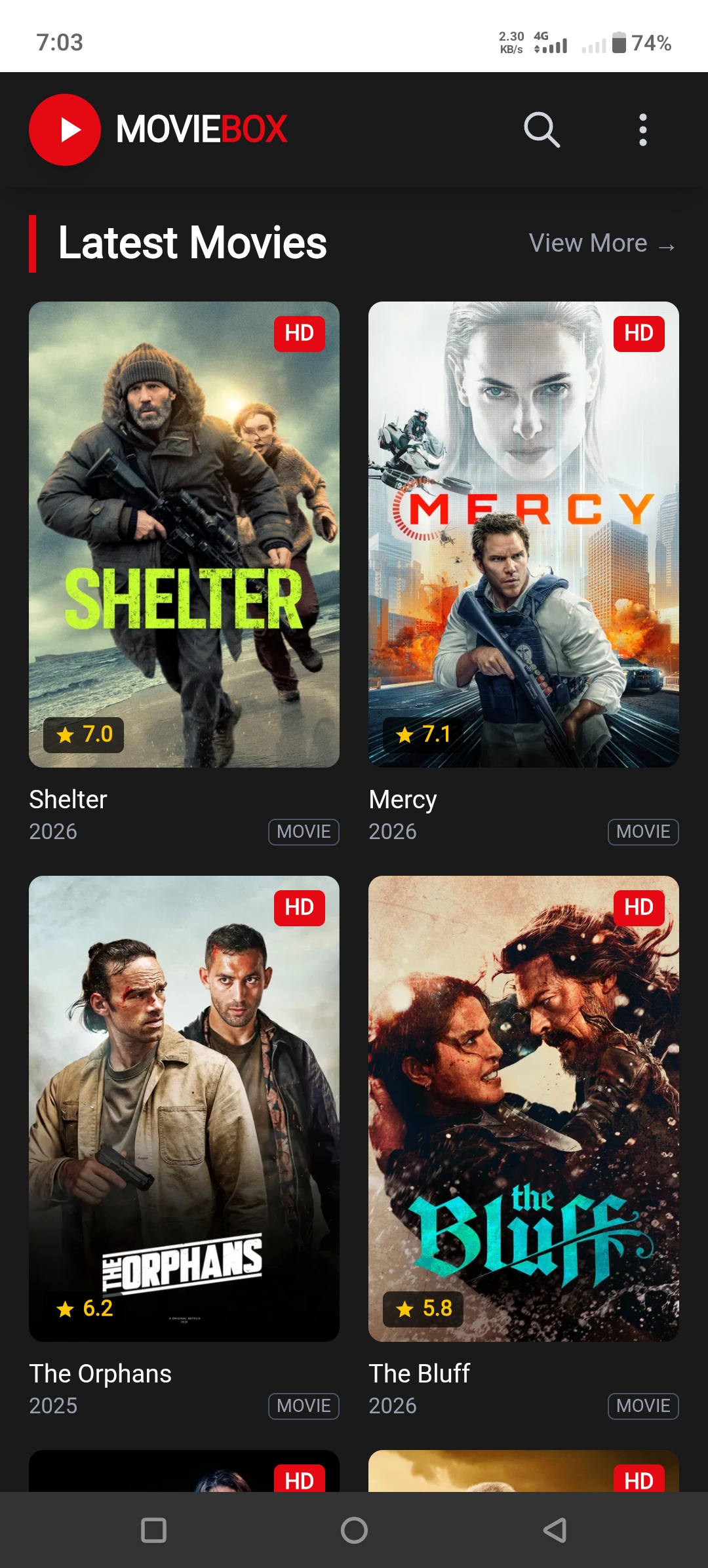 MovieBox Home Screen